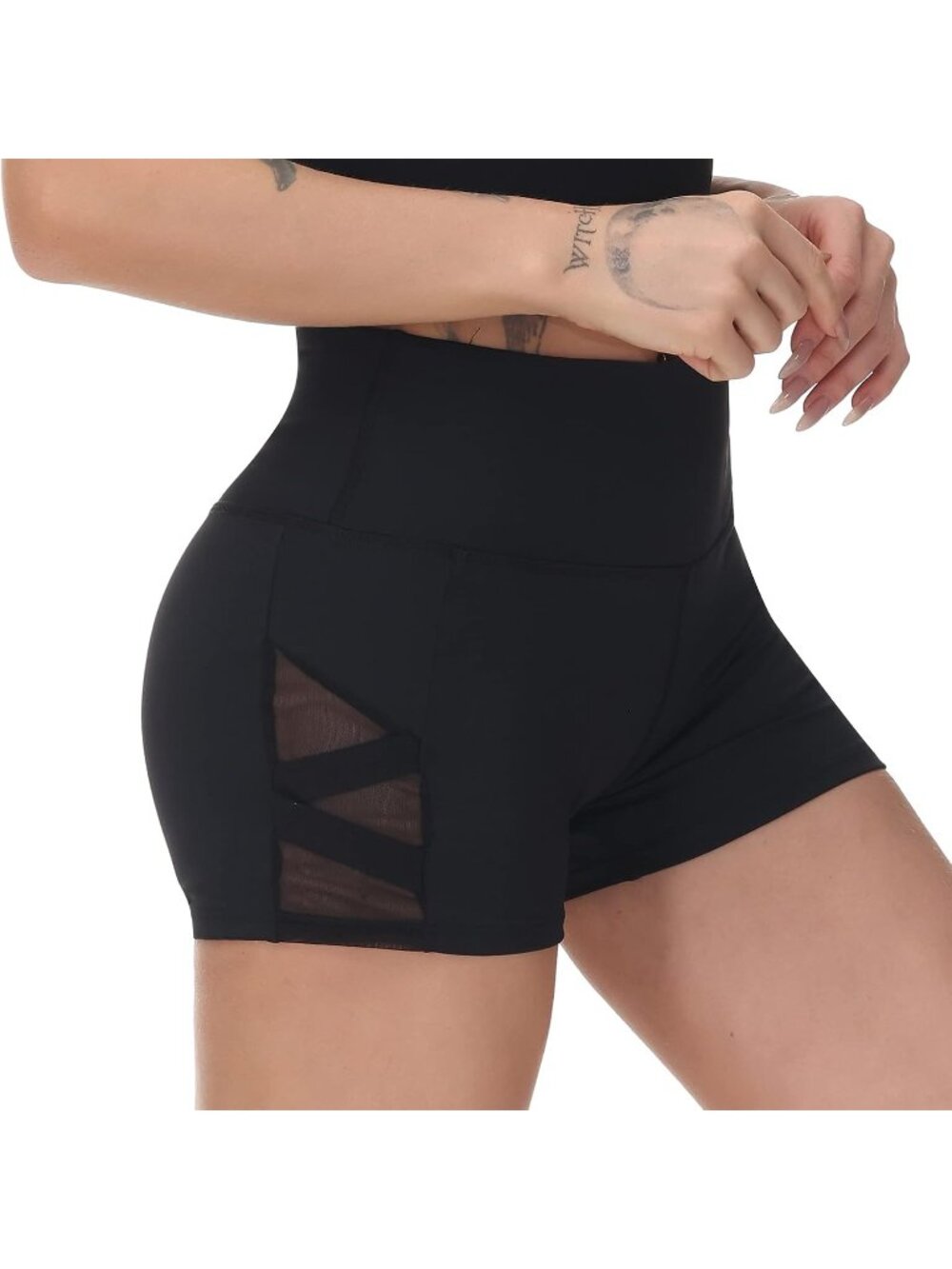 Women's Black Non See-Through Capri High Waisted Short Legging Pocket Yoga Pant